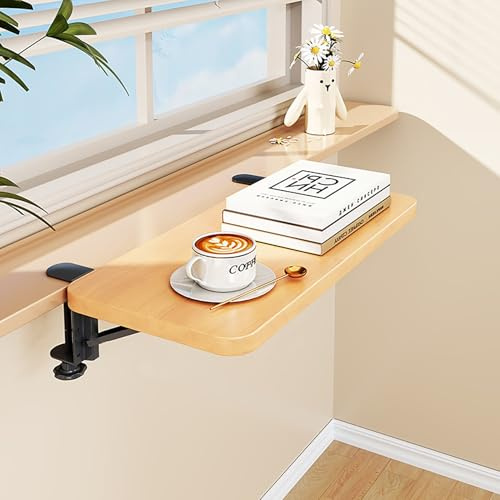 EXCLURA Mensola per Davanzale Finestra Tavolo Pieghevole a 90 Gradi, Mensola Estensibile per Davanzale con 2 Staffe, Supporto Salvaspazio per Piante(Natural,90x25cm(35 3/8x9 7/8))