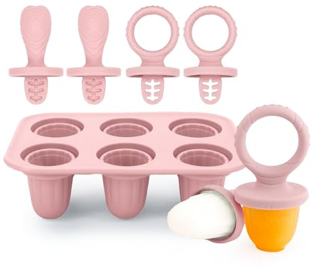 Eisformen Eis am Stiel Rosa BPA Frei, 6 Fächer Eisform - Wassereis Formen Set inklusive Fruchtzwerge Eisstiele - Eisformen Silikon & Popsicle Molds zum Dessert Selber Machen
