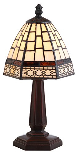 JONATHAN Y 12 Brown Tiffany-Style Table Lamp for Bedroom Nightstand Decor, Ivory Cream Stained Glass Shade, Small Vintage Handcrafted LED Traditional Bedside Lamp JYL8016A