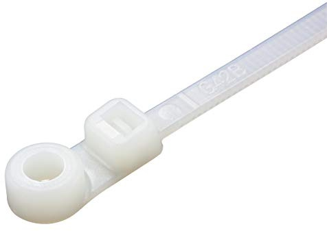 UKCable-Ties Screw Mounted Cable Ties 4.8mm x 200mm Natural/White Car Chassis Body Zip Tie Fixing - Pack of 50