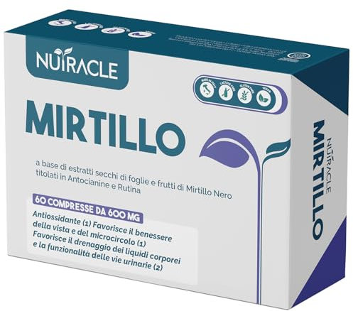 Nutracle Mirtillo nero 60 compresse da 600mg | Integratore Microcircolo Gambe, Capillari, Vene Occhi e Vista | Drenante per Circolazione Titolato in Antocianine e Rutina (60 compresse (1 Confezione))