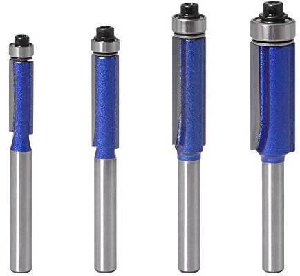 Gasea 4pcs 1/4 Shank Flush Trim Router Bits Set Top Bearing Router Bits | Woodworking Milling Cutter Tools Cutting Diameter 1/4 5/16 3/8 1/2