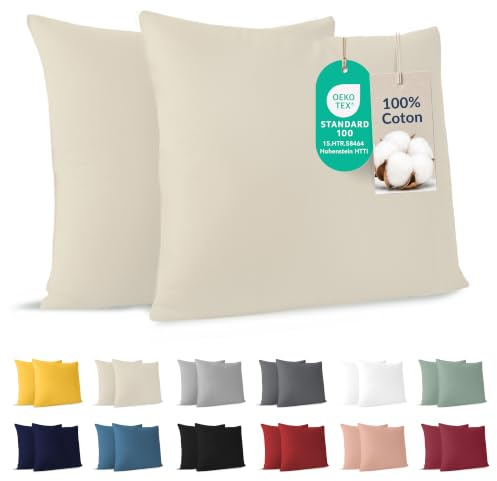 Dreamzie Kissenbezug 65x65 Beige (2er Set), 100% Baumwolle, Oeko-TEX
