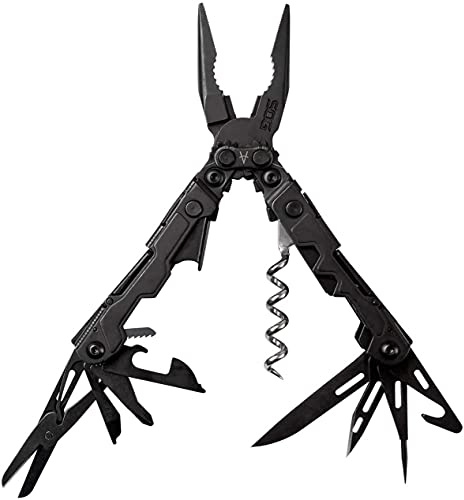 SOG PowerLitre Mini Utility Multi-Tool w/ 19 Lightweight Tools, Compact 5 Inch Long Utility Tool with Knife, Screwdriver, Hex Bit Holder, Black
