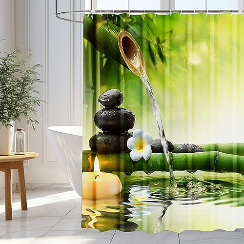 wiipara Duschvorhang 180x200cm, Wasserabweisende Duschvorhänge Grün Bambus Shower Curtains Bad Vorhang, Waschbar Badzimmer Badewanne Vorhang Duschvorhang Anti Schimmel mit 12 Duschvorhangringe