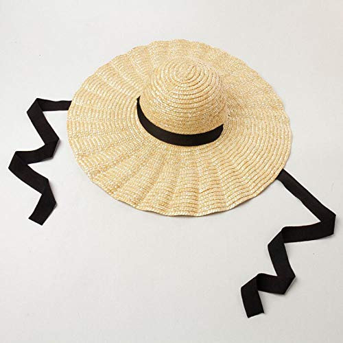 Sonnenhut Strohhut Hut Damen Frauen Sonnenhut Strand Strohhut Schwarz Weiß Band Kappe Schnür Hüte Wellige Krempe Outdoor Strohhüte-Black_Ribbon
