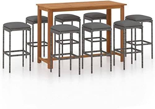 vidaXL 9-TLG. Gartenbar-Set mit Kissen Grau