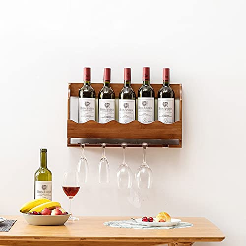 SYCARPET Botellero de bambú de Pared | Estante para Botellas y Vasos | Vino Tinto, Vino Blanco, Almacenamiento de champán | Decoración del hogar y la Cocina | Los 50cm x 10cm X 28cm