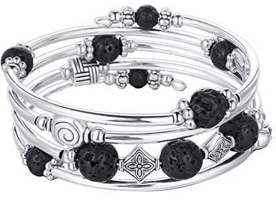 Bulinlin Damen Wickelarmband aus Natur Achat Stein Mehrschichtiges Perlen Silber Armkette Valentinstag Modeschmuck Geschenk