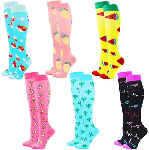 Zingso 6 Paar Kompressionsstrümpfe für Damen und Herren, 20-25 mmHg Bunte Kompressionssocken Stützstrümpfe für Laufen Sport Flug Reise (as3, alpha, l, x_l, regular, regular, Farbe mischen(6)-3, S-XL)