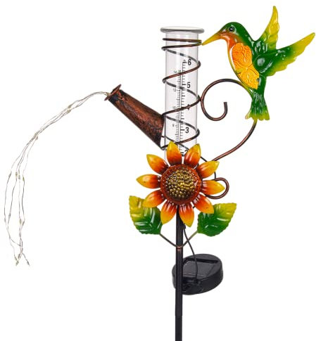 HOBYLUBY Regenmesser für den Außenbereich, Solar-Kolibri-Regenmesser, rostfreier Fallrain-Messgerät für Hof, Rasenweg, Durchgang, Terrasse