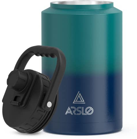 Arslo Jarra de agua de galón con asa, botella de agua de un galón aislada, termo de acero inoxidable, botella de agua grande aislada al vacío (degradado azul)