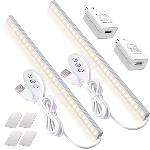 DWEPTU 2Pack LED Under Cabinet Lighting Dimmable Under Cabinet Lights with USB Powered for Closet Light Bar Under Counter Lighting Work Tables Student Dormitory (Include AC Plug)