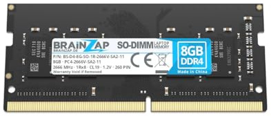 BRAINZAP 8GB DDR4 RAM SO-DIMM PC4-2666V-SA2-11 1Rx8 2666 MHz 1.2V CL19 Notebook Laptop Arbeitsspeicher Unbuffered Non-ECC