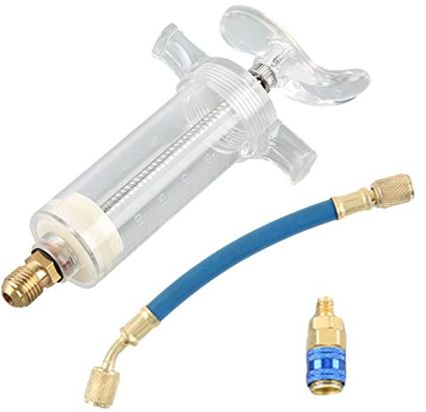 QARIDO Injecteur d'huile, injecteur d'huile de climatisation en acier avec connecteur de 6,35 mm, injecteur de climatisation bleu, tuyau de remplissage pour climatisation