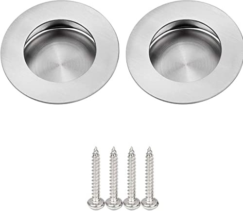 Poignées Encastrées Rondes en Acier Inoxydable 2 Pièces Poignée Ronde de Porte Coulissante Porte Tiroir Encastré, poignées de porte de placard rondes coulissantes encastrées,pour les Meubles, Armoires