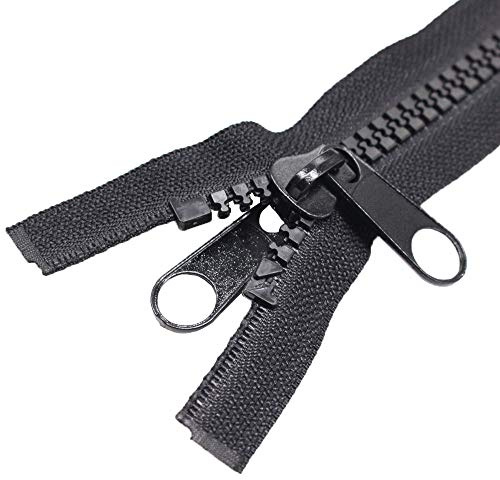 MebuZip 2 Stück 101 cm #10 Reißverschluss Kunststoff Teilbar Schwarz DPBLK | 8,5mm Doppel-Schieber-Reißverschluss Reissverschluss mit Doppelten Ziehen für Zelte Deckung Schlafsack