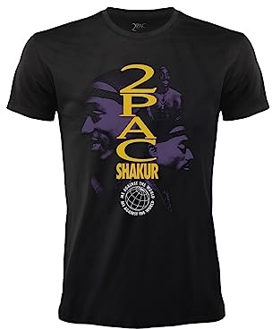 CRAZY FOR ROCK T-Shirt Tupac Shakur. Maglietta Rapper 2 Pac Ufficiale. Maglia Ufficiale Hip Hop. Unisex. Nera Viola. Adulto Ragazzo.