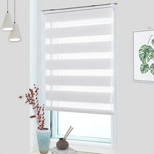 MupFup Doppelrollo Klemmfix ohne Bohren,Duo Rollo Klemmrollo Weiß 40 x 120cm(BxH), Lichtdurchlässig & Verdunkelnd Fensterrollo für Schlafzimmer, Badezimmer, Wohnzimmer Fenster und Tür