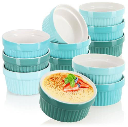 COM-FOUR® 12x moldes para soufflé - tazones de cerámica creme brulee - moldes aptos para horno - tazones de postre y moldes para pasteles para ragout fin - 270 ml cada uno - tonos de verde