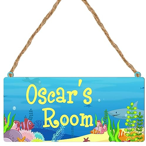 Personalised Bedroom Door Sign Plaque – Animal Wall Art for Bedroom & Living Room Decor – Ideal for Christmas Wall Art Gifts, (Mdf Wood Indoor Use Only 19cm x 9cm, Sea Creatures Themed)