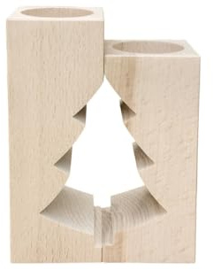 Wooden World – Kerzenständer-Paar aus Holz in Form eines WEIHNACHTSBAUMS – Teelichthalter in Weihnachtsbaum-Form