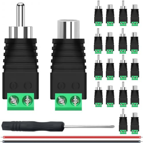 DAOKAI RCA Connector Terminal Adapter Set RCA to AV Male And Female Audio/Video Speaker Wire Solderless Converter for CCTV Security Camera System(20 Pack)