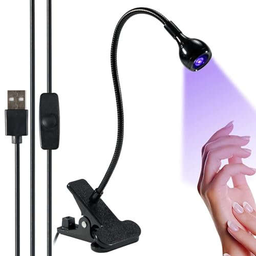UV Led Lampe für Gelnägel 5W Mini Schwanenhals-Led Lampe Nägel, Flexible Tragbare Nagellampe mit Sicherungsclip, Drehbarer UV Lampe Klein Nageltrockner zum Aushärten von Nagelkleber