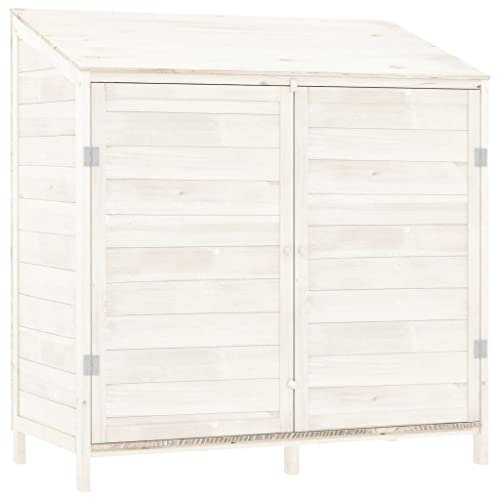 Armoire de Jardin en Bois Remise Outils Cabane Extérieur, Jardinage Abri de Stockage Abri de Rangement Toit en Pente, pour Maison, Jardin, Cour, Blanc 102x52x112 cm
