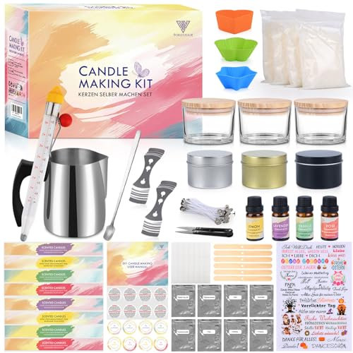 Vorlestour Candle Making Kit for Adults Beginners, 162PCS 480g Soy Wax Candle Making Supplies Accessory with Candle Tattoo Stickers, Melting Pot, All in DIY Scented Candle Kit to Make Your Own