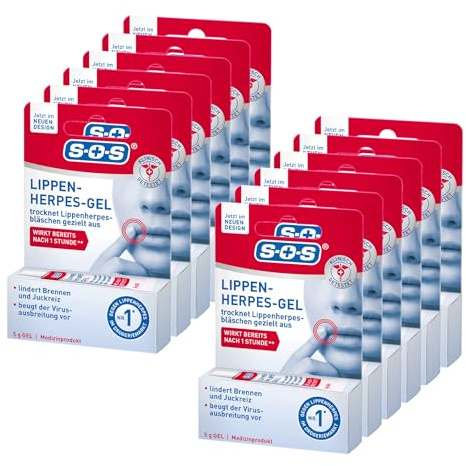 SOS Lippen Herpes Gel (12 x 5g) - Bei Lippenherpes Bläschen - Herpes auf natürliche Weise mit Silicium Gel austrocknen - Brennen + Juckreiz lindern – beschleunigt Abheilung