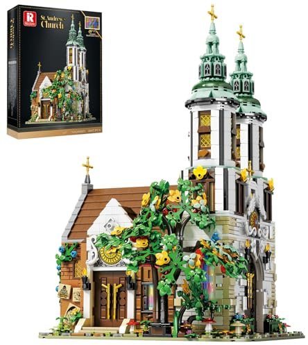 Reobrix St. Andreaskirche Architektur Bausatz mit LED Leuchten, MOC Straßenbausatz zum Sammeln 66023, Bausatz für Baumodelle, Heimbüro Dekor, Geschenkidee für Erwachsene und Jugendliche (3087 Teile)