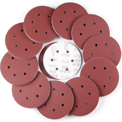 150 mm Disco de Lija, 100 Piezas Redondas Papel de Lija 150 Grano | 6 Agujeros Hojas de Lija para Lijadora Orbital Excéntrica