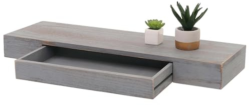 Mendler Wandregal HWC-H37 Schublade Massiv-Holz 8x80x25cm - grau, Shabby | Schweberegal, Wandboard, Hängeregal, Regal