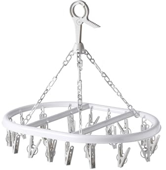 Oval Socks Dryer 20 Peg Clips with Hanger | Socks Undergarments Laundry Airer Rack Lingeri Knickers Hats Scarves Small Towels| White
