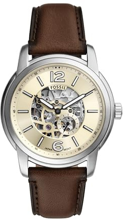 Fossil Herren Heritage Automatik Silber Edelstahl Armband Uhr