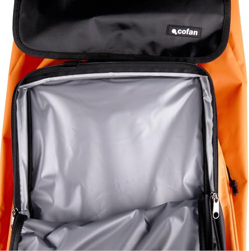 Cofan Carro de compra plegable con 6 ruedas | Material: aluminio | Bolsa de 53 litros | Bolsillo para congelados | Naranja y negro/Gris (Naranja y negro, 53 Litros)