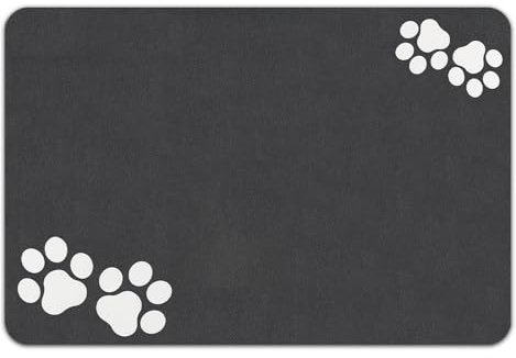 Lurowo Napfunterlage Saugfähigkeit, Schnelltrocknende Futtermatte Katzen Hunde, wasserdicht rutschfest Unterlage, Einfach reinigen Hund- Katzennapf Unterlage (Zwei Paar Pfoten Dunkelgrau 43 * 75cm)