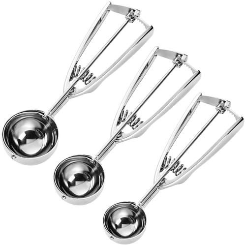 JUNADAEL J Cookie Scoop Set, Cookie Scoops for Baking Set of 3, Cookie Dough Scoops, Silver, Include Large/Medium/Small, for Cookies, Ice Cream, Muffin, Cupcakes, Truffles, Mashed Potatoes