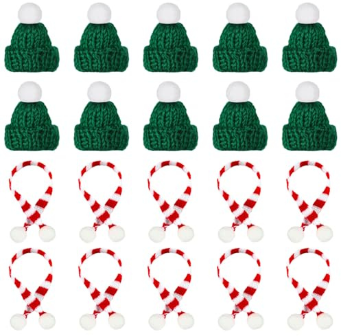 XIABYAYU Mini Weihnachtsmütze, 20 Stück Nikolausmütze Klein, Mini Weihnachten Schal, Weinflasche Strickschal, Kleine Weihnachtsmütze, Mini Strickmütze für Weinflasche, Puppenhaus