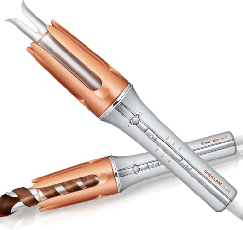 SHEGLAM Automatic Curling Iron 25mm / 1inch with Ceramic Coating, 3 Temperature Levels (170-210°C), Quick Heating Self Rotating Curler for Hair Styling (25mm)