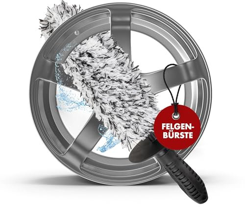 Walser Spazzola per Cerchioni Premium in Microfibra, pulitore per Cerchioni con Impugnatura ergonomica e paraspruzzi per Una Pulizia Senza Graffi e Senza Striature, Spazzola per Cerchioni Auto 37 cm