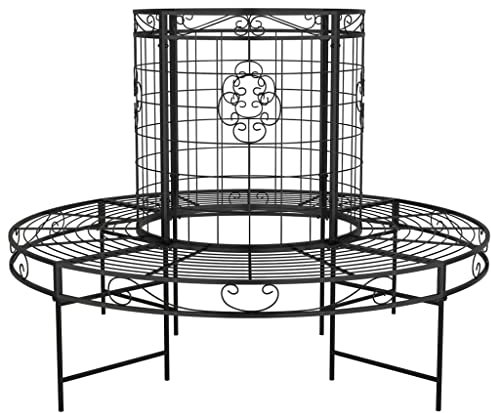 ULUYYUC Gartenbank Klein Balkon Bank Campingbank Balkon Sitzbank - Baumbank Rund Ø137 cm Schwarz Stahl für Innenhof Terrasse Parks Garten