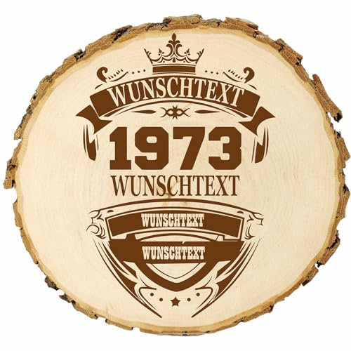 KIWISTAR UG - Baumscheibe - 36-40 cm - Jahr - personalisiertes Geschenk individuell selbst gestalten - Name - Holzscheibe mit Wunschtext - Naturholz - Geschenk - Türschild
