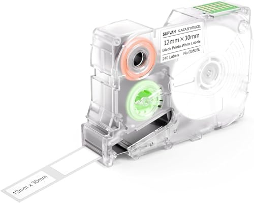 SUPVAN KATASYMBOL G15M Etikettband, Termiska Multifunktions Etiketter För Hem, Skola, Kontor， 12 mm x 30 mm,240 Etiketter/Rulle, Svart På Vit