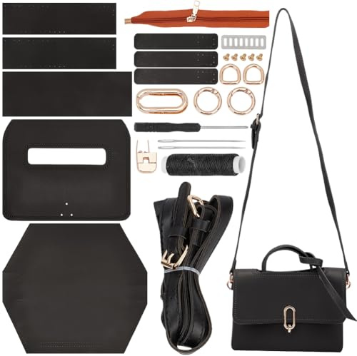 WADORN DIY Nähset Für Handtaschen Aus PU Leder Set Zur Herstellung Einer PU Ledertasche Für Damen Zum Selbermachen von Umhängetaschen Aus PU Leder Für Herstellung Basteltaschen 26x8.5x18cm Schwarz