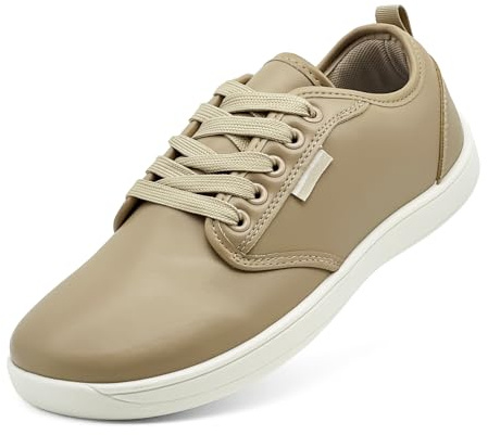 maxvinci Zapatos de pie Descalzo Ancho para Mujeres Hombres PU Cuero Zapatos de Moda Zapatos de Caminar Zapatillas Ligeras Minimalistas de Fitness con Suela Cero Gota(Khaki 267)