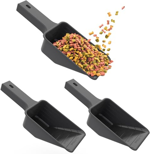 Lot de 3 pelles à nourriture pour animaux domestiques - 650 ml - Pour ingrédients secs - Pelle en plastique avec lignes de mesure pour un contrôle précis des portions - Passe au lave-vaisselle - Noir