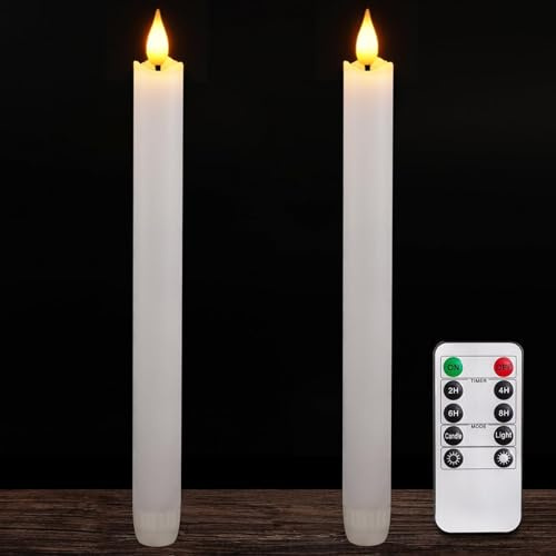 Homemory Wachskerzen mit Fernbedienung, Timer, batteriebetrieben, flammenlose LED-Kerzen, hohe Kerzen für Heimdekoration, 24,4 cm, 2 Stück