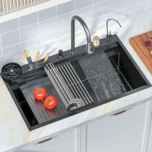 Fregadero de cocina grande de acero inoxidable oculto con soporte para cuchillos y accesorios